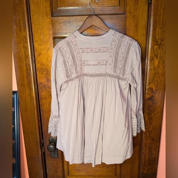 Free People Butterfly Babydoll Blouse Tee Embroidered Boho Anthropologie Small - Picture 4 of 12